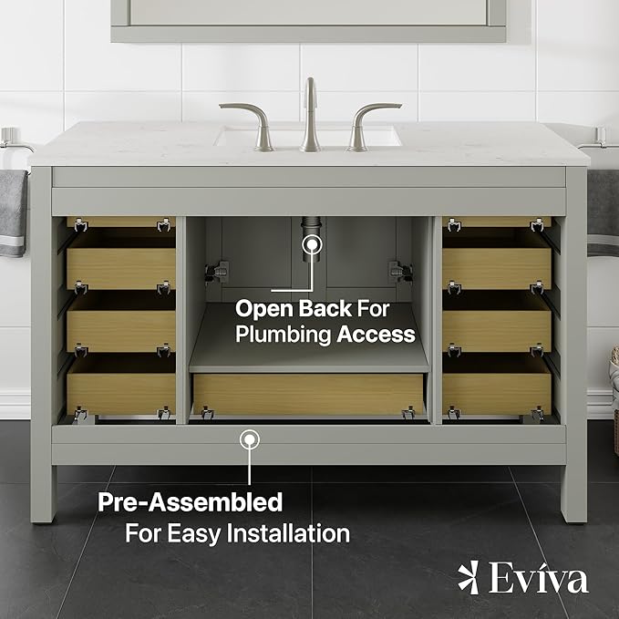 Eviva Aberdeen 54 in. Gray Single Sink Bath Vanity with Carrara Quartz Top and Undermount Porcelain Sink