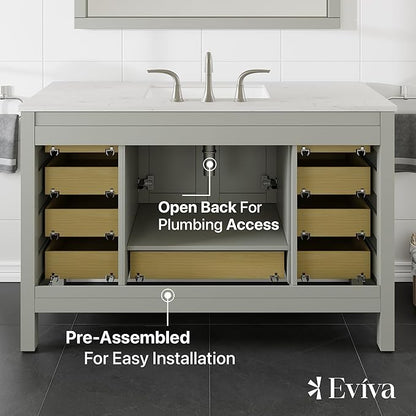 Eviva Aberdeen 54 in. Gray Single Sink Bath Vanity with Carrara Quartz Top and Undermount Porcelain Sink