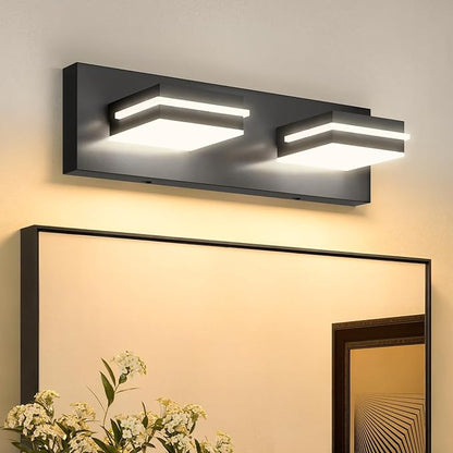 VOLISUN Modern Bathroom Vanity Light Fixtures (2-Light, 15.5-Inch), 5CCT Dimmable Bathroom Lighting Fixtures Over Mirror, 360°Rotatable Head, Black LED Vanity Lights for Bathroom-ETL Certificated