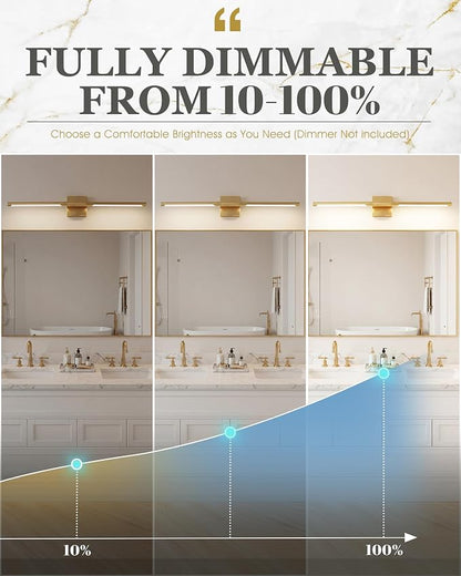 30 Inch Bathroom Light Fixtures, 16W 3CCT Dimmable CRI90 Brushed Gold LED Vanity Lighting Fixtures Over Mirror, 360° Rotatable Modern Bathroom Vanity Light Bar, AD-W9465-L75-GD