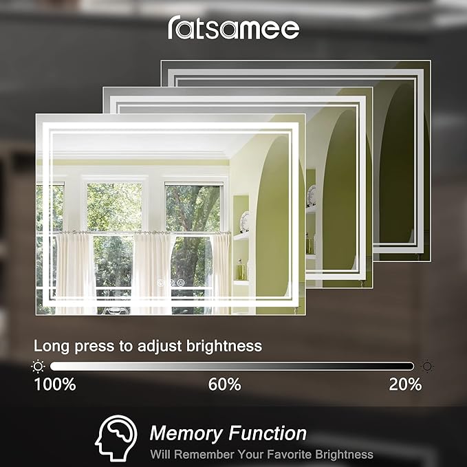 Ratsamee 84x40 Inch Led Mirror for Bathroom with Front Light and Backlit, Bathroom Mirror with Led Lights, Vanity Mirror with Lights for Wall, Anti-Fog, Dimmable, Memory Function, Tempered Glass