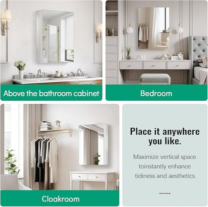 24 x 32 Medicine Cabinet Mirror, Mount or Recessed Bathroom Mirror with Storage, Aluminum Framed Medicine Cabinet with Adjustable Shelves for Bathroom Vanity Modern Farmhouse