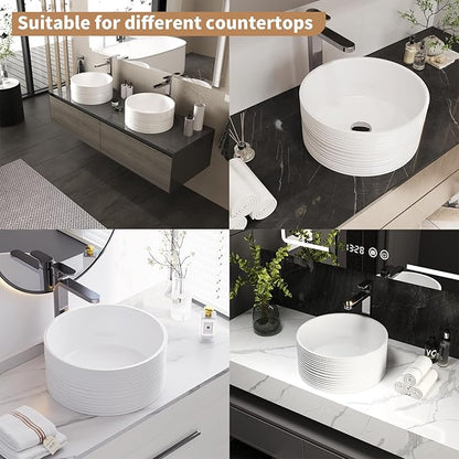 16"X16" Bathroom Vessel Sink, 7" Basin Depth Round Bathroom Sink, Above Counter White Porcelain Ceramic Modern Vanity Sink Rectangle Art Basin