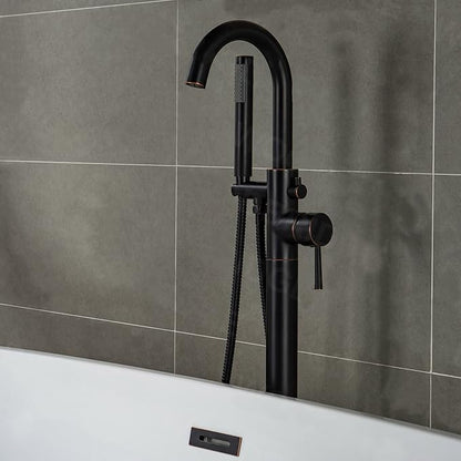 WOODBRIDGE Contemporary Single Handle Floor Mount Freestanding Tub Filler Faucet with Hand shower in Oil Rubbed Bronze Finish, F0010ORBRD