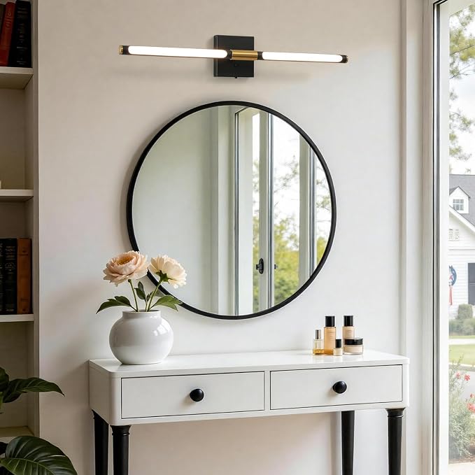 Epinl 32 Inch Black and Gold Bathroom Vanity Light, 360° Rotatable LED Vanity Light Bar, 5CCT Dimmable Bathroom Lighting Fixture Over Mirror, High CRI Modern Vanity Lights for Bathroom, Bedroom
