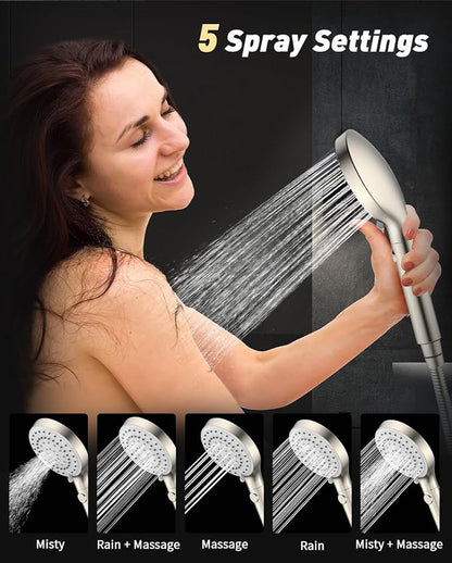 FASDUNT High Pressure Handheld Shower Head with Hose, Brushed Nickel | 80" Extra Long Stainless Steel Hose & Adjustable Bracket, Shower Heads with ON/OFF Switch for Pets Bath