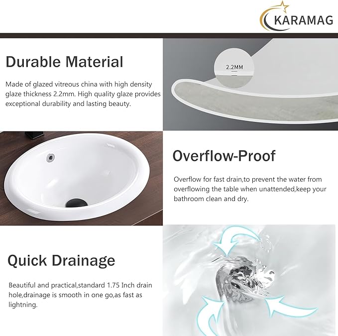 Bathroom Vessel Sink 18'' x 15'' Semi Recessed Bathroom Sink Oval Drop-in Vanity Sink with Overflow White Ceramic Modern Art Basin