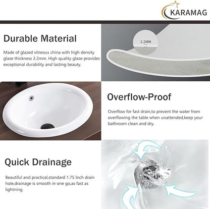 Bathroom Vessel Sink 18'' x 15'' Semi Recessed Bathroom Sink Oval Drop-in Vanity Sink with Overflow White Ceramic Modern Art Basin