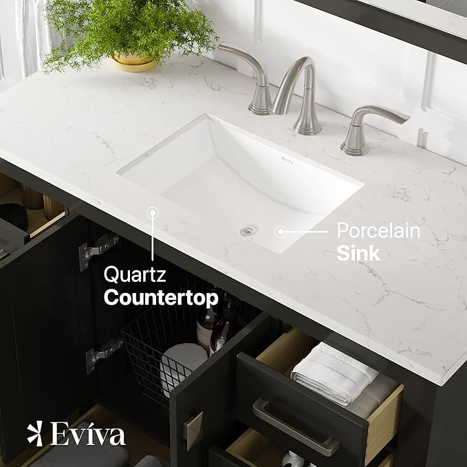 Eviva Aberdeen 42 in. Espresso Single Sink Bath Vanity with Carrara Quartz Top and Undermount Porcelain Sink