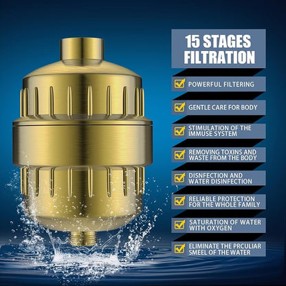 FEELSO Shower Head with Shower Filter, Filtered Shower Head for Hard Water | High Pressure, Anti-clog Nozzles, 5 Spray Showerhead, 15 Stage Water Softener Filters, Remove Chlorine and Harmful Substances