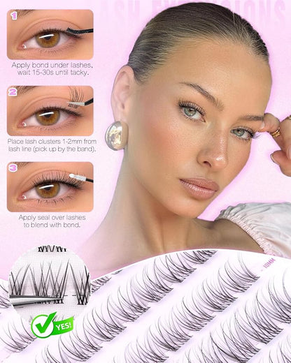 Natural Lash Clusters Wispy Eyelash Clusters Lashes DIY 8-14mm Venus Lash Extensions with 6mm Bottom Lash Clusters Invisible Band Lashes Short Cluster Eyelash Extensions Natural Look