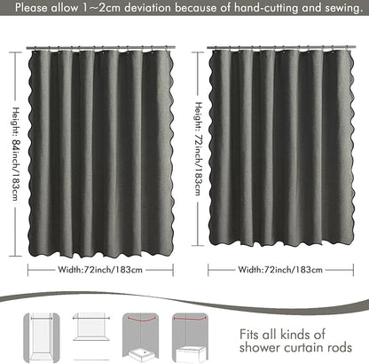 MIULEE Charcoal Grey Scalloped Linen Shower Curtain 72x72 Inches | Linen Textured, Waterproof, Washable, 12 Metal Hooks, Heavy Duty Cloth, Black Border, Shower Curtain for Bathroom Bathtub