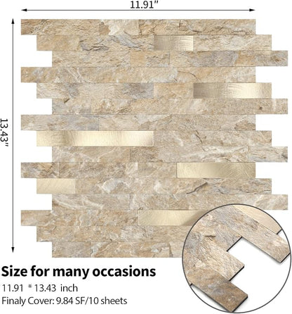 Yipscazo 10 Sheets Peel and Stick Stone Metal Tile Backsplash, Stick on Tiles for Backsplash Kitchen, Bathroom, Laundry Room, Camper, Fireplace (12'' X 12'', Rustic Stone)