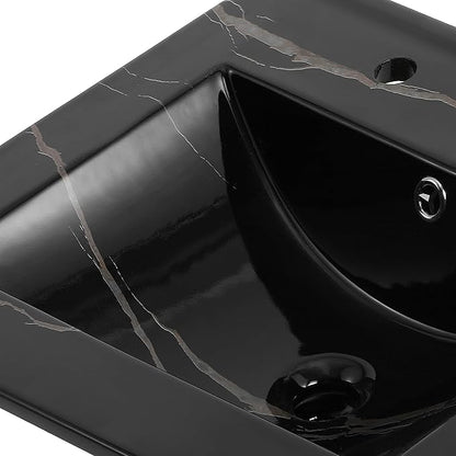 JONATHAN Y SNK1000D Ancillary 3-Hole 20 in. W x 18.25 in. D Classic Contemporary Rectangular Ceramic Single Sink Basin Vanity Top, Black Marble Effect