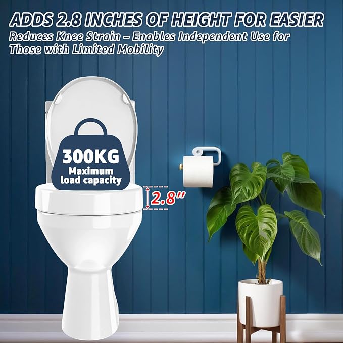Huttdmel Round Raised Bidet Toilet Seat for Seniors, 2.8" Elevated Toilet Seat Riser, Soft Close, Quick Release, Non-Slip No-Electric Front & Rear Wash for Elderly, Disabled & Limited Mobility
