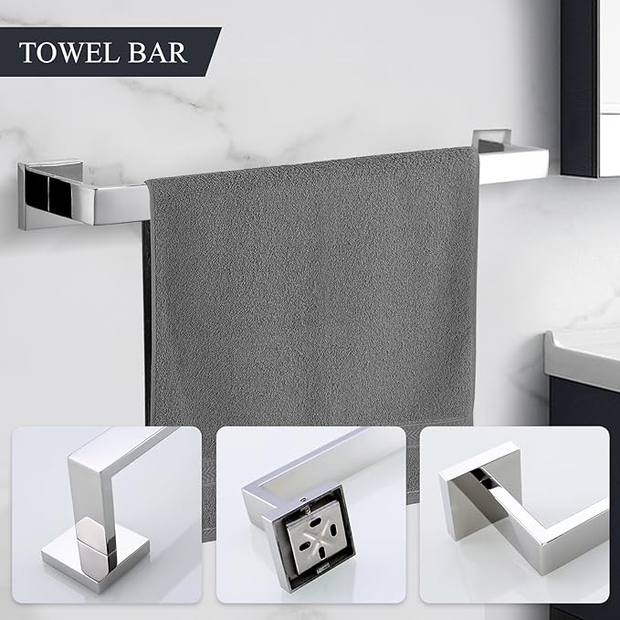 TURS 4-Piece Bathroom Hardware Set Bath Towel Bar Set 24 Inch Towel Holder Set for Bathroom Wall Mounted Stainless Steel Bathroom Accessories Set Polished