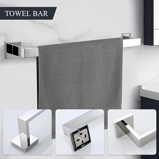 TURS 4-Piece Bathroom Hardware Set Bath Towel Bar Set 24 Inch Towel Holder Set for Bathroom Wall Mounted Stainless Steel Bathroom Accessories Set Polished