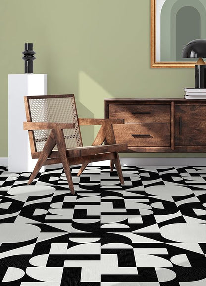 FloorPops x Very Gay Paint Gia Metric Black and White Peel and Stick Floor Tiles, FP6334