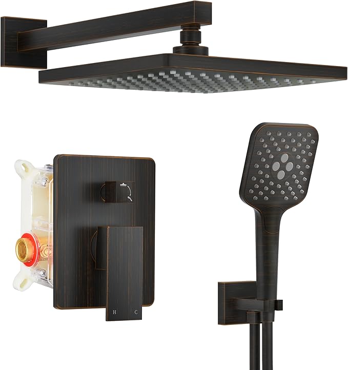 Gabrylly Rain Shower Head with handheld Shower System, Shower Faucet Set with High Pressure 10" Rain Shower head Set, 2 Way Shower Valve Kit, Oil Rubbed Bronze