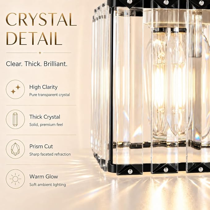Lxybcce Modern 14In 2-Lights Bathroom Vanity Light, Crystal Bathroom Light Fixtures, Black Vanity Light Fixtures Over Mirror, Easy Installation & Shadow-Free Illumination for Bathroom Mirror Decor