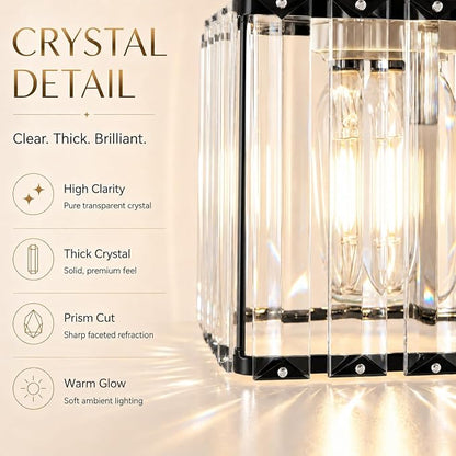 Lxybcce Modern 14In 2-Lights Bathroom Vanity Light, Crystal Bathroom Light Fixtures, Black Vanity Light Fixtures Over Mirror, Easy Installation & Shadow-Free Illumination for Bathroom Mirror Decor