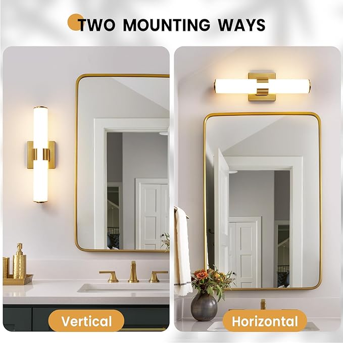 Gold Bathroom Light Fixtures - 16 Inch Modern Vanity Light 15W 5CCT Dimmable LED Bathroom Sconce with Acrylic Shade, Indoor Vanity Lighting Fixtures Over Mirror