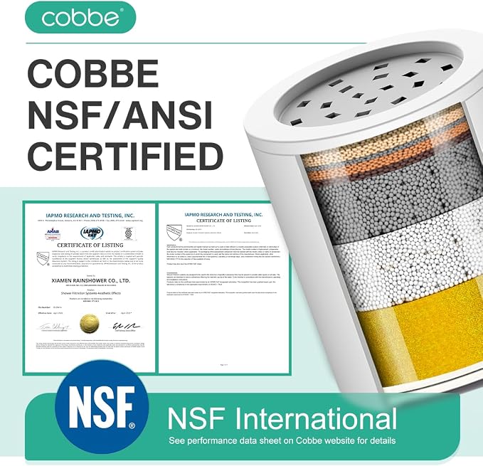 Cobbe High Pressure Filtered Shower Head with Filters for Hard Water Combo | Rain Showerheads with 20 Stage Water Softener for Healthier Skin & Hair Remove Chlorine and Harmful Substances, Gold