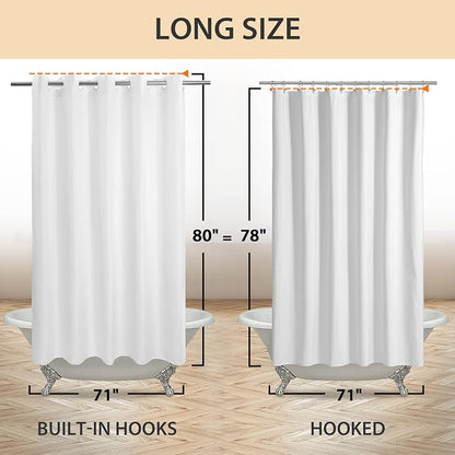 River Dream No Hook Long Shower Curtain or Liner Soft Microfiber - 78" Length Fabric Shower Curtain Liner Set, Machine Washable & Water Repellent, White, 71x80 | Waterproof Fabric Shower Curtain Set, Bottom Magnets, Soft & Machine Washable, 71W x 80H