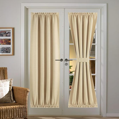 NICETOWN Faux Linen Curtain for French Door - Thermal Insulated Room Darkening Curtain Panel, Rod Pocket Noise Reducing Single Door, 36 x 72 Inches, 1 Panel, Oatmeal