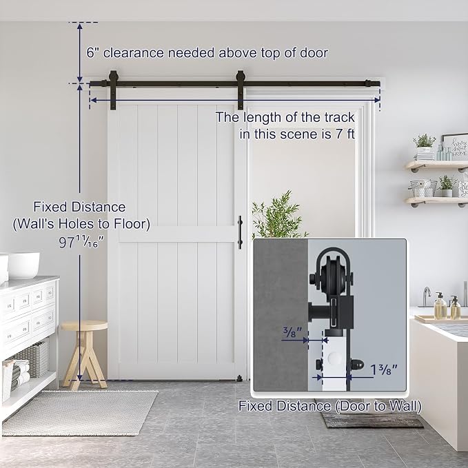 SMARTSTANDARD 42" x 96" White Sliding Barn Door with 7FT Black Hardware | Pre-Drilled Ready to Assemble, Waterproof PVC Coating, H-Frame