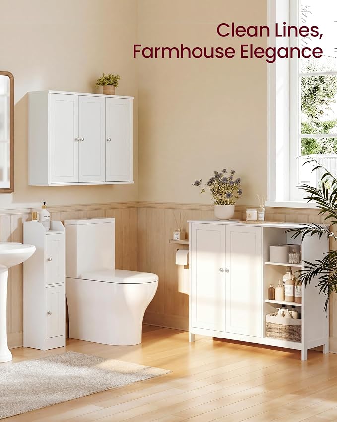 VASAGLE SIREN Collection Bathroom Wall Cabinet, Hanging Storage | Bathroom storage cabinet, for medicines, farmhouse, 4 adjustable shelves, 7.9 x 31.5 x 23.6 Inches