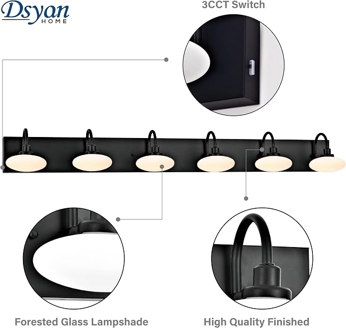 Matt Black LED Vanity Lighting Fixtures,6 Lights Vanity Light Black,Vanity Lighting Fixtures Over Mirror,Bathroom Vanity Light black 6 Lights,Modern Bathroom Vanity Light,3000K-6000K,Dimmable