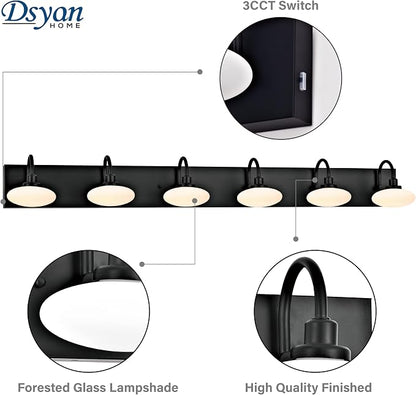 Matt Black LED Vanity Lighting Fixtures,6 Lights Vanity Light Black,Vanity Lighting Fixtures Over Mirror,Bathroom Vanity Light black 6 Lights,Modern Bathroom Vanity Light,3000K-6000K,Dimmable