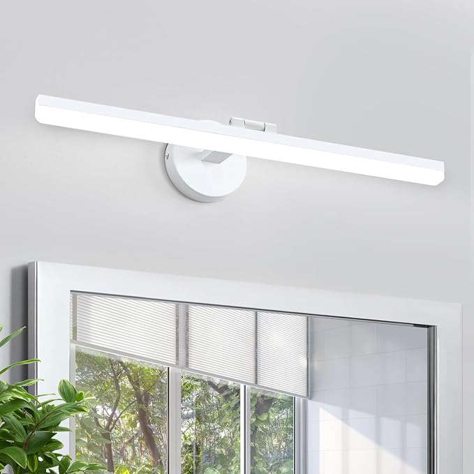 Matte White Bathroom Vanity Light Fixtures Over Mirror 24inch Rotatable Modern LED Vanity Lights Modern Wall Sconce (White Light 6000K)