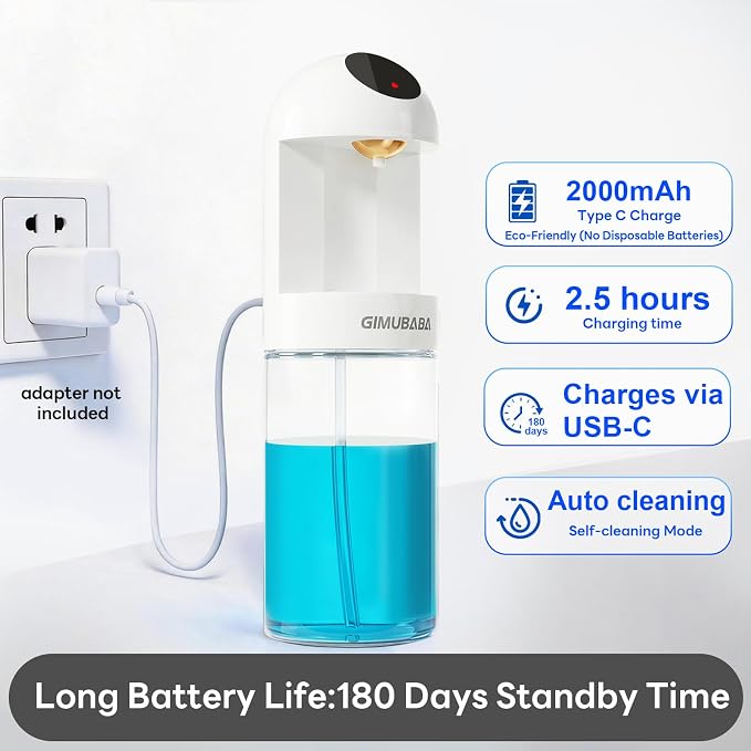 Upgraded Automatic Mouthwash Dispenser with 4 Dispensing Levels for Bathroom-GIMUBABA Smart Mouth Wash Dispenser Sets with 20.3 FL Oz Container,2 Cups & Wall Mount Accessories for Kids & Family,White