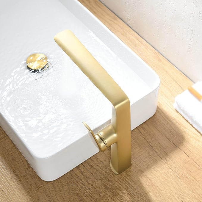 BiaoTeng Brushed Gold Bathroom Faucets Single Handle High 2 Function Hot and Cold Brass Single Hole Bathroom Faucet 1 Hole