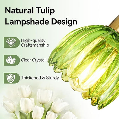 3-Light Vanity Lights with Green Tulip Glass Shade, Gold Bathroom Lighting Fixture Over Mirror, Vintage Vanity Wall Sconce Lamp for Kitchen Living Room Hallway