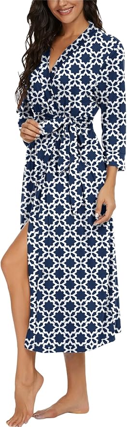 VINTATRE Women Kimono Robes Long Knit Bathrobe Lightweight Soft Knit Sleepwear V-neck Casual Ladies Loungewear