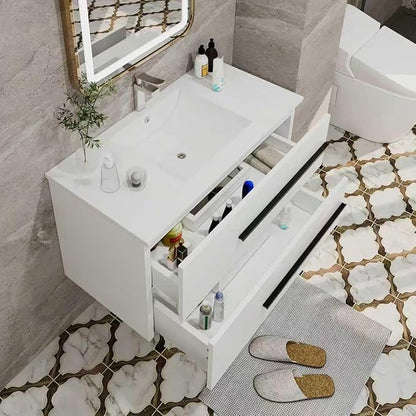 36" Floating Bathroom Vanity, Modern Wall Mounted Bathroom Vanity Storage Cabinet with Double Drawers & Black Handles,Bathroom Sink Cabinet for Small Space Luxury (White Without Sink, 36")
