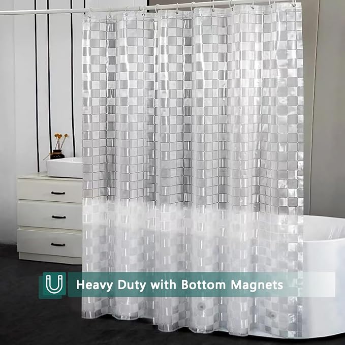 Shower Curtain Liner, 100% Waterproof Peva Shower Curtains with 3 Duty Heavy Bottom Magnets and 12 Rust Proof Grommets, 72x72 Weighted Shower Liner for Shower Stall, Bathtubs