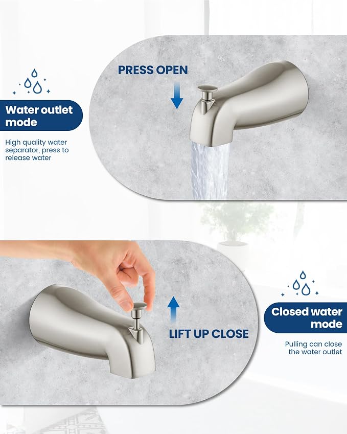 Airuida Shower Faucet Set with Tub Spout,8" Bathtub Faucet-Brushed Nickel | Male Threads Rough-In Valve,Round Head Shower System,Tub and Shower Kit Set