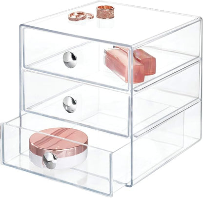 iDesign Stackable 3-Drawer Makeup Organizer, Clear | Bathroom Storage, Vanity Storage