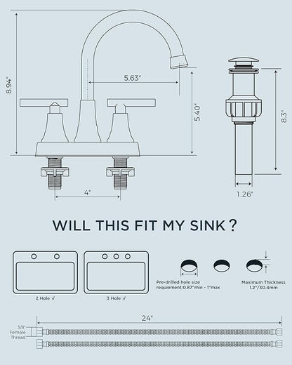 FORIOUS 4 Inch Bathroom Faucets for Sink 2 or 3 Hole, Chrome Centerset Bathroom Sink Faucet with Pop up Drain and cUPC Hose, 360° spout, Two Handles for Restroom,Vanity, RV Remodel