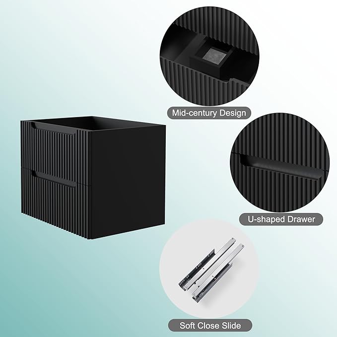 24” Floating Bathroom Vanity Cabinet Wall-Mounted Bathroom Vanity in Black, Sink Basin Not Included