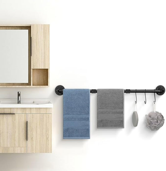 Industrial Pipe Towel Rack Towel Bar, Heavy Duty Wall Mounted Rustic Farmhouse Bath Towel Holder for Bathroom (Black, 42 inch)