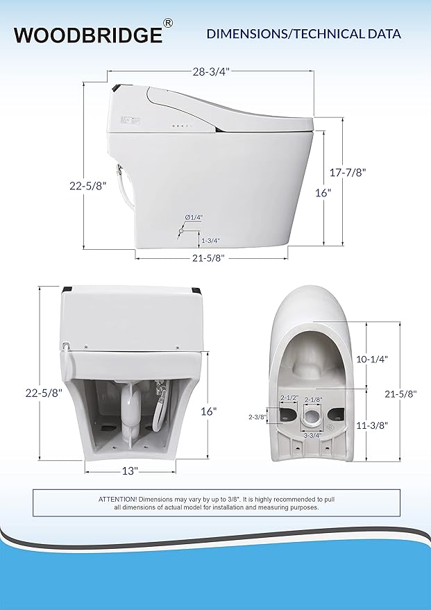 WOODBRIDGE B0960S Auto Flush, Auto Open & Auto Close, 1.28 GPF Single Flush Toilet with Intelligent Smart Seat and Wireless Remote Control, Chair Height