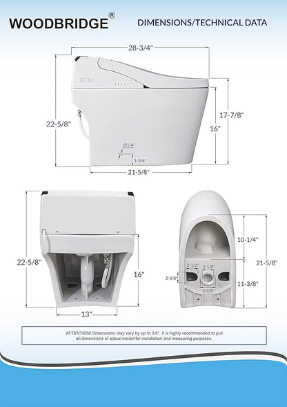 WOODBRIDGE B0960S Auto Flush, Auto Open & Auto Close, 1.28 GPF Single Flush Toilet with Intelligent Smart Seat and Wireless Remote Control, Chair Height