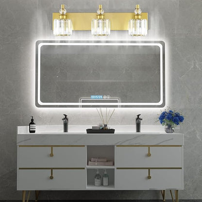 Ralbay Crystal Vanity Light 3 Light Gold Crystal Bathroom Vanity Lights Fixtures Over Mirror Modern Gold Vanity Light