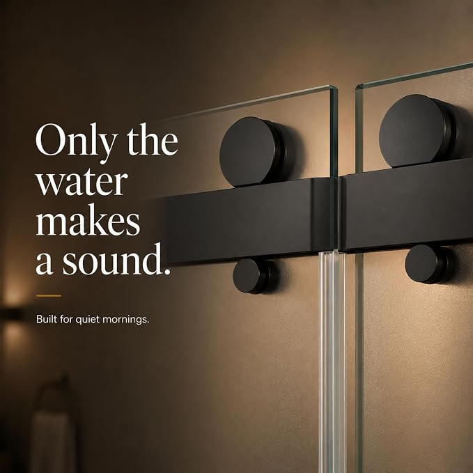 Frosted Sliding Shower Door, 56-60" W x 76" H-1/4” (6mm), Frosted Glass Shower Door with 4" Left Adjustable Width, 304 Stainless Steel Hardware, Quiet Rollers, Bottom Water Seal, Matte Black