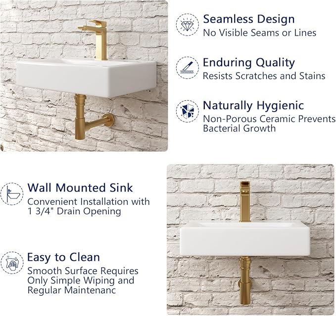 DeerValley 18x12 Inch Wall Mounted Bathroom Sink, White Ceramic Rectangular Vessel Sink with Faucet Hole, Art Sink, DV-1WS0128